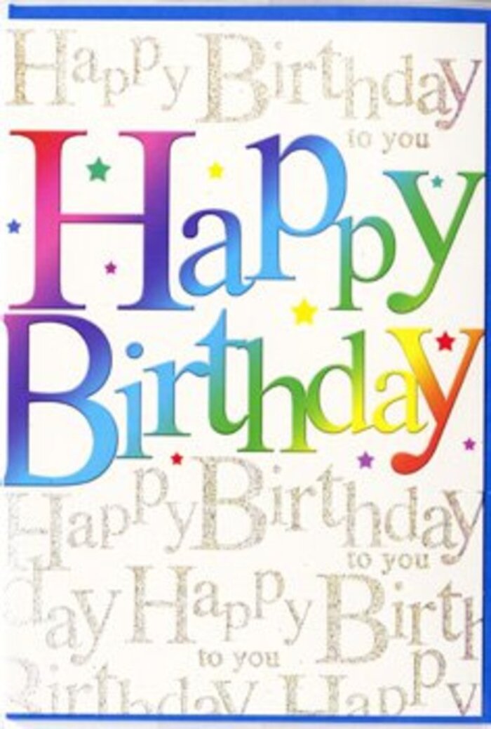 The birthday card pictured is a richly detailed piece of design, relying on colour and lettering rather than illustrations, and it exudes the same upbeat charm you might feel at a birthday gathering in a Lower Clapton flat overlooking the treetops. At the centre, dominating the composition, is the phrase Happy Birthday set in large, friendly, block-style letters that curve with soft edges rather than sharp corners. These letters are filled with a smooth, painterly gradient that drifts through the rainbow: bold red melting into hot pink, then easing into lush purple, midnight blue, turquoise, fresh green and mellow yellow, creating a fluid line of colour from left to right. The surface of the text appears gently lustrous, suggesting a print finish you could lightly trace with your fingers, feeling the slight rise of each character. Behind this splash of rainbow, the background is quietly intricate. Line after line of fine gold script repeats Happy Birthday to you across the card, written in an elegant cursive style reminiscent of a carefully inked note. The metallic ink glimmers subtly, producing a soft sparkle similar to the faint shimmer of streetlights reflected in wet pavements after an evening rain in E5. The script is dense enough to form a decorative pattern yet spaced so that each word remains recognisable, wrapping the main greeting in a repeated echo of affection. No balloons, cakes, or extra images are needed; the design leans instead on typography and shimmer to convey joy. It's the sort of card that would sit beautifully beside a bright bouquet from Flowers Lower Clapton, bringing a stylish, celebratory touch to a thoughtfully prepared birthday surprise.