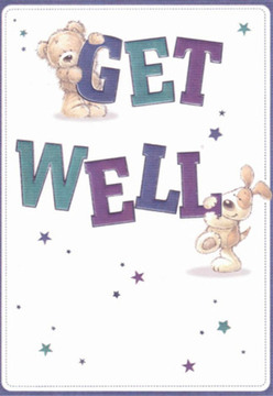 This charming get well card embodies comfort and gentle encouragement, its scene unfolding with the playful detail local to Lower Clapton's creative pulse. A cuddly teddy sits atop the vibrant word 'GET', his soft brown warmth mirrored by a lively puppy who nudges the bold 'WELL' beneath. Together, their rounded forms and expressive features shine with the affection you might find during a stroll around Millfields Park, lending the card a distinctly nurturing mood. Understated yet lively hues of deep purple and teal make the text feel dynamic and energizing, set against a clean, white background-offering the same revitalizing clarity as a fresh start along Lower Clapton Road. Sparkling, scattered stars impart a sense of magic and hope, reminiscent of scattered petals on a just-delivered bouquet. The meticulous illustration echoes the careful craft of the florists at Flowers Lower Clapton, where each arrangement is created with heartfelt intention. This card serves as both visual comfort and emotional reassurance, a tender flourish to brighten anyone's road to recovery here in Lower Clapton.